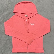 PINK Hoodie Womens S Pink Dog Logo 1986 Victoria's Secret Full Zip