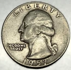 1957 D Washington 90% Silver Quarter Circulated Condition 25c US Coin - 2793