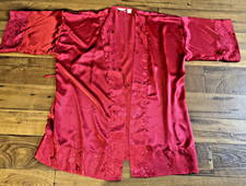 Victoria  s Secret Gold Label Red Satin Kimono Sleep Robe OS Hollywood Regency