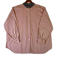 Vintage Venezia Denim Collar Half Button Shirt Size 18 Striped Long Sleeve Retro