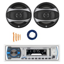 Pyle PLMRB29W Bluetooth Marine MP3 Receiver, 2x 6.5" 100W Speakers, Wire, Tool