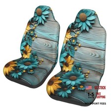 Car Seat Covers Turquoise Sunflower Wood Board