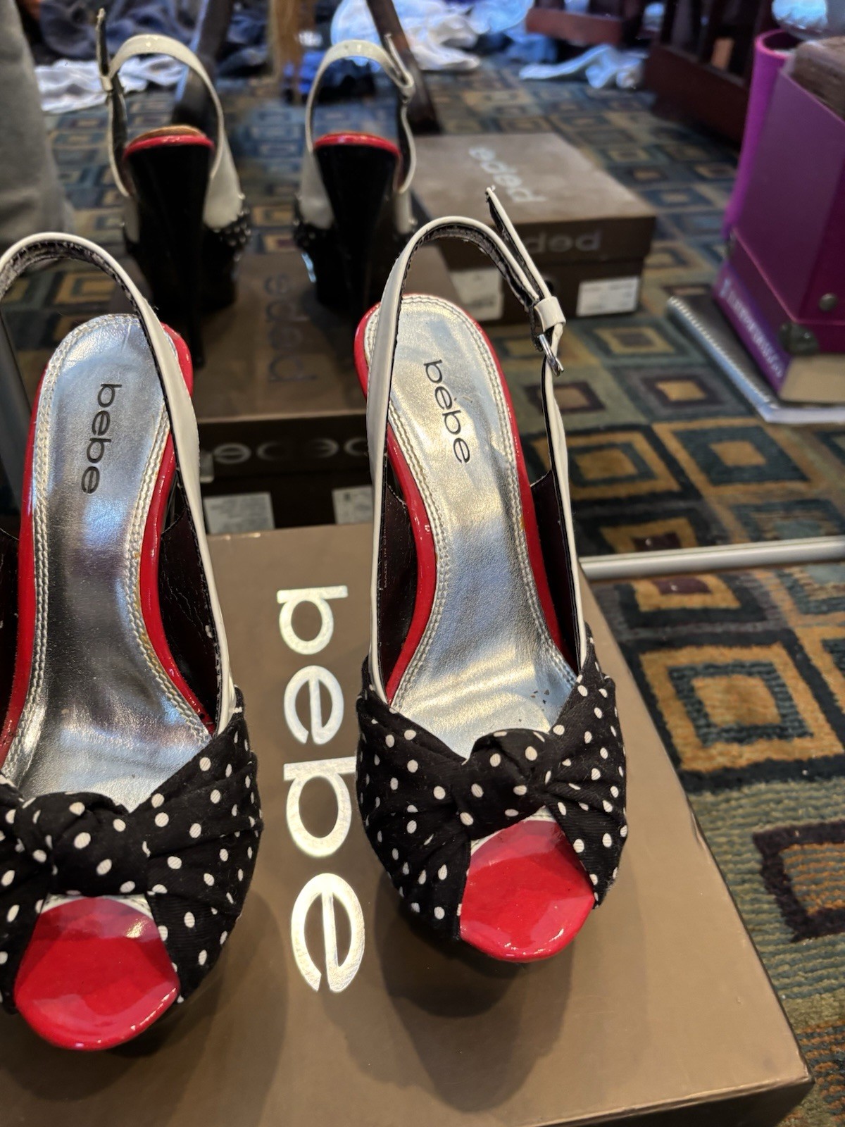 Bebe Roxanne Polkadot Slingback  Platform Heels Size 6