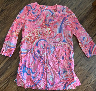 Lilly Pulitzer Marco Island Linen Tunic Cover Up Reef Retreat Hot Pink Small