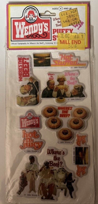 Vintage Wendy’s Where’s The Beef Puffy Stickers 1984 Clara Pell New Unopened