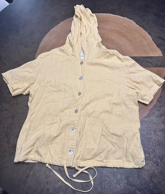 COUNTRY WEAR CASUALS LINEN BLEND WOMENS 1X HOODED SS BUTTON UP TUNIC 