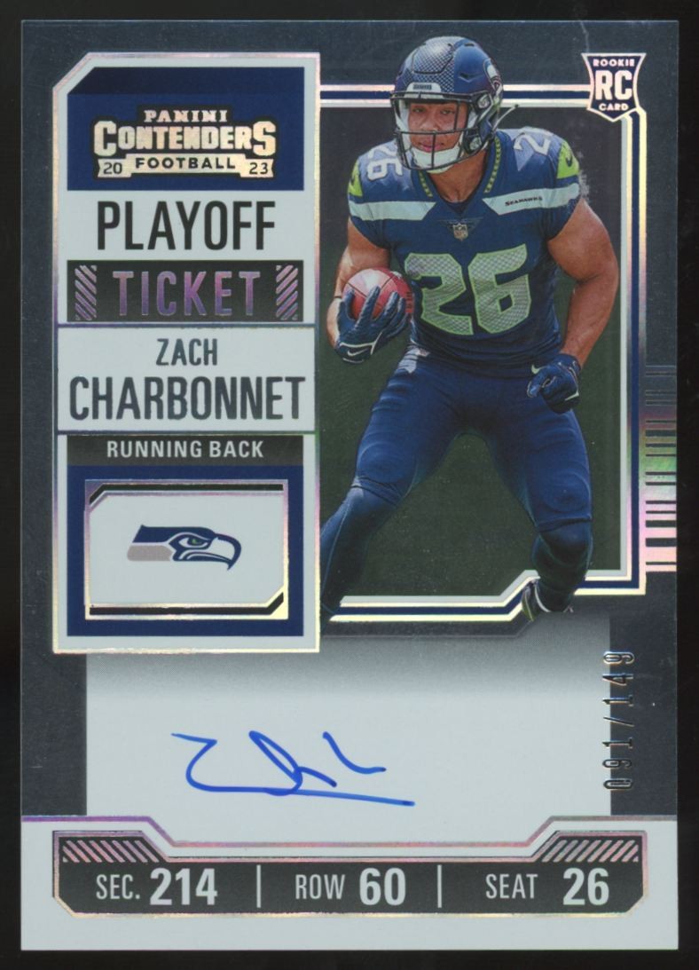 2023 Panini Contenders Zach Charbonnet RC Playoff Ticket Auto /149 #141