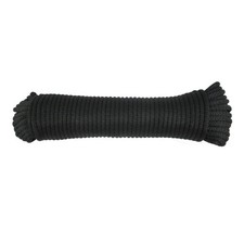 100 Ft 1/4 Inch Black Polyester Solid Braid Dacron Utility Rope UV Resistant