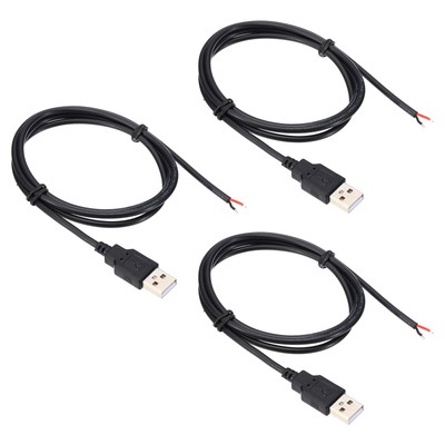 3 Stück 1M/3Ft USB-Steckerkabel 2-adriges Pigtail-Kabel,Schwarz