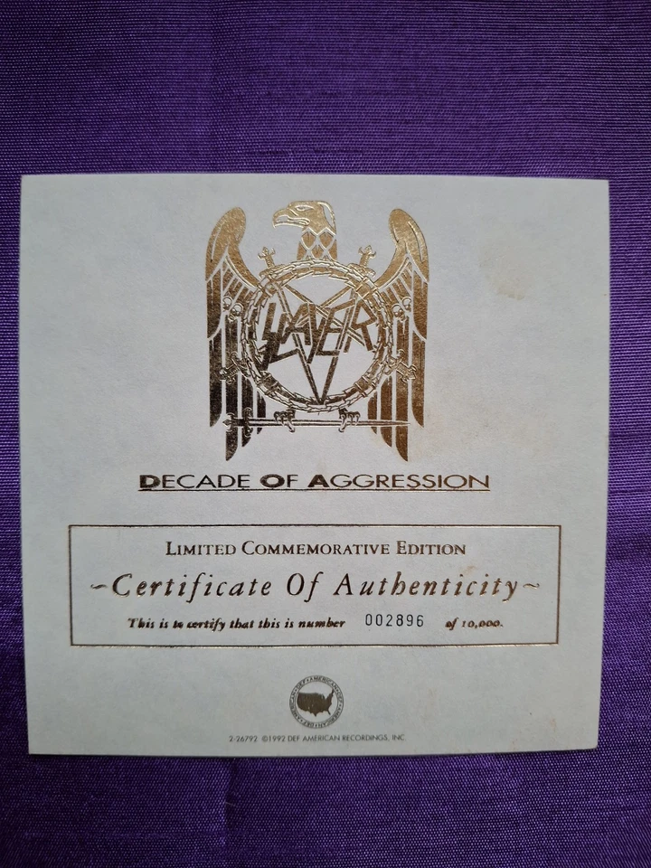 Slayer Decade of Aggression Live 2CD 1991 edición limitada con certificado Foto 4 de 4