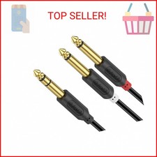 J D 1/4 Inch TRS to Dual TS Y Splitter Cable, Gold Plated 6.35mm Stereo Male to