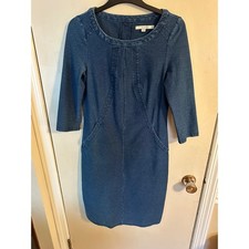 Boden Denim Dress Blue 3/4 Sleeve Round Neck Pockets Women's 6 L