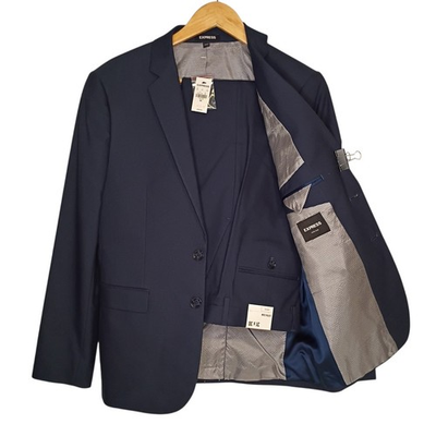 #ad NWT EXPRESS 2 Piece Suit Mens 38S Extra Slim Blue Stretch 2 Button Pants 31 30 $95.88