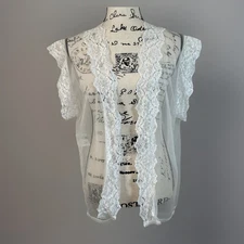 Vintage Alana Gale White Lace Sheer Cover Up Top Cardigan X Large XL