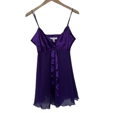 90s Victoria  s Secret Silk Satin Sheer Babydoll Lingerie Top Purple Size Medium
