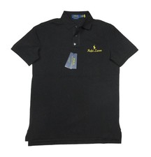Polo Ralph Lauren Para Hombre Negro Dorado Pony Calce Script Malla Polo Camisa