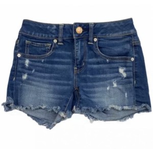 American Eagle Stretch Shortie Denim Shorts Size 4 High Rise Raw Hem