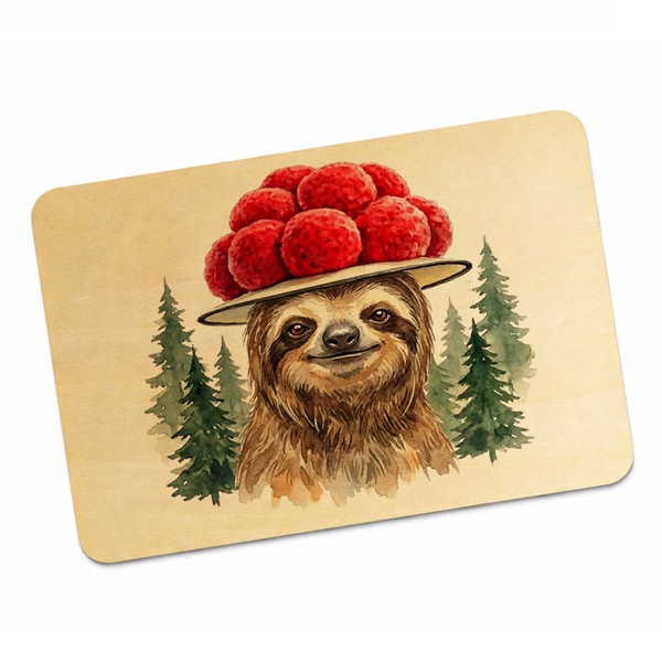 Faultier Mit Bollenhut Postkarte Aus Holz Schwarzwald Motiv-image