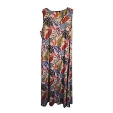 Attitudes by Renee Tropical Leaf Print Sleeveless Maxi Dress with Pockets 2X