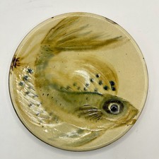 Vintage Puigdemont Pottery Plate Hand Made in Spani Art Pottery Signed Fish 1960