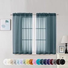 Sheer Curtains 45 Inch Long 2 Panels, Light 42"W x 45"L Pack of 2 Stone Blue