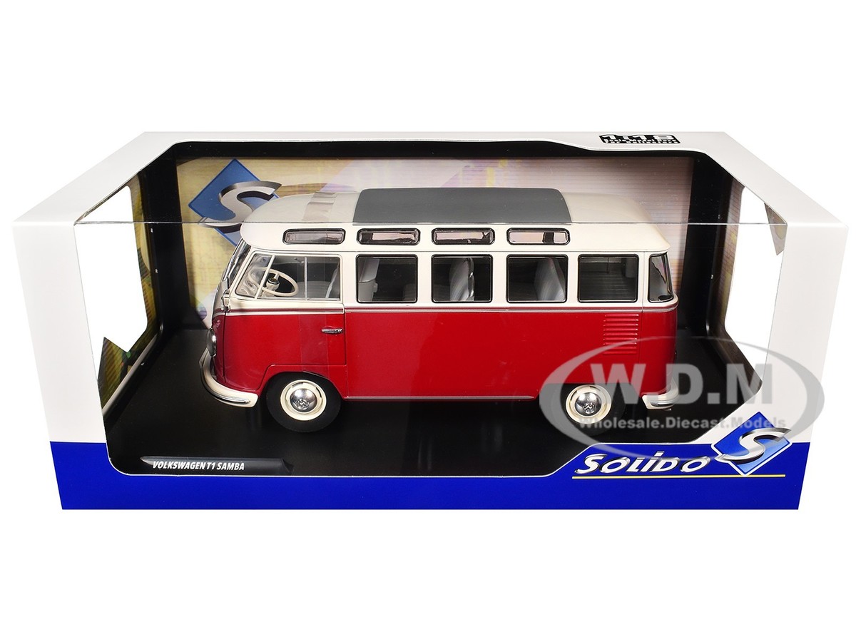 1962 VOLKSWAGEN T1 SAMBA BUS RED & WHITE 1/18 DIECAST MODEL BY