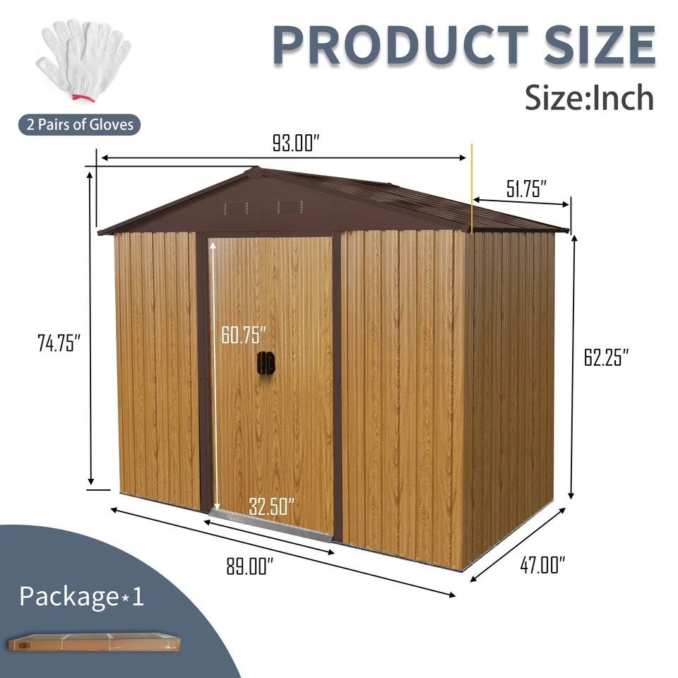8x4 FT Metal Shed Outdoor Garden Storage Shed with Sliding Door for Yard Brown - Image 4 of 4