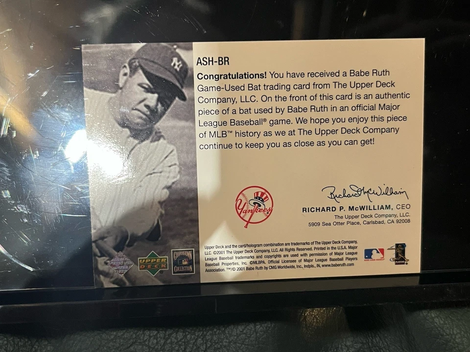 Babe Ruth 2001 Upper Deck ALL STAR HEROES JUEGO USADO BATE New York Yankees Foto 3 de 4