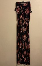 Isabel Maternity Small Dark Blue Pink Floral Cap Sleeve Empire Waist Maxi Dress