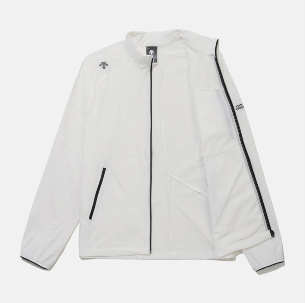 NEW DESCENTE SWISS Running Stretch Woven Zip-Up Jacket WHITE ASIAN