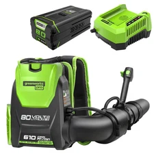 Greenworks 80V 610CFM Backpack Leaf Blower with 4Ah Battery and Rapid Charger
