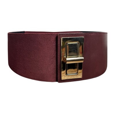 Suzi Roher Wide Burgundy Suede Stretch Corset Belt Gold Turnlock Buckle Size L Suzi Roher Wide Burgundy Suede Stretch Corset Belt Gold  main image 3
