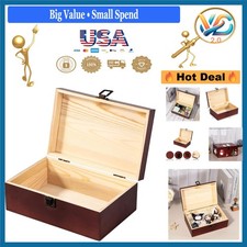 Reddish Brown Wooden Storage Box with Hinged Lid 9x5.9x3.5 Inch Rustic Keepsa...