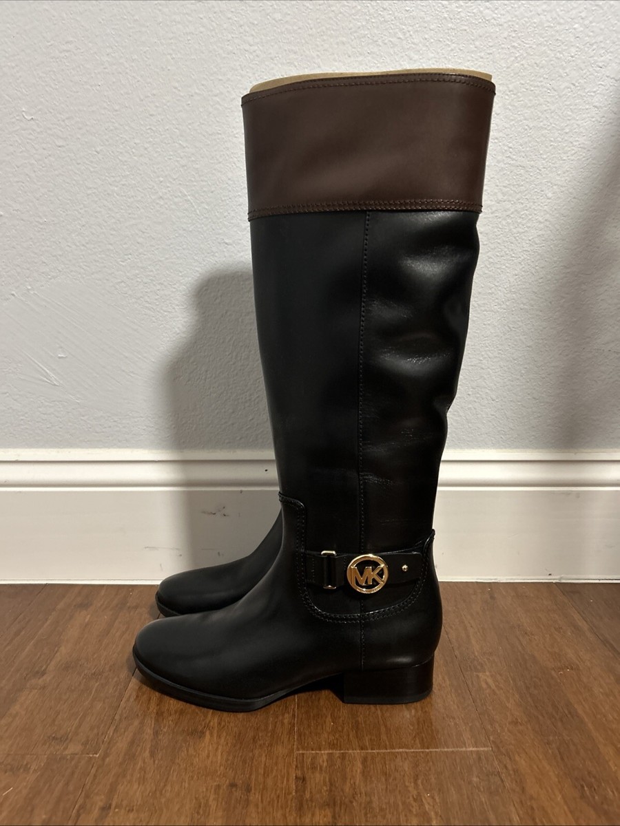 Michael Kors Ridley Leather and Logo Two Tone Knee High Riding