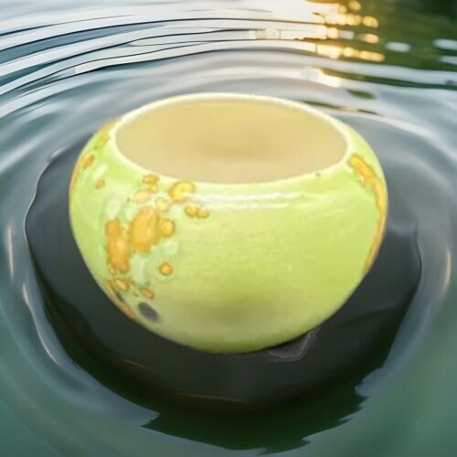 VTG Mid Century Art Pottery Glazed Vase Splatter Design Lime Yellow Handmade - Picture 3 of 6