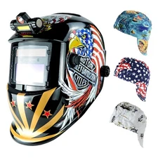 TRQWH Auto Darkening Welding Mask Helmet Light True Color & 3 Pcs Peaked Cap Set