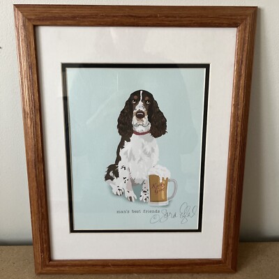 Sara England Designs SIGNED Framed 8x10 Springer Spaniel Best Friend Beer Kasey