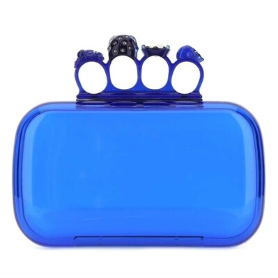 Alexander McQueen Skull Four-Ring Clear Lucite Box Clutch in