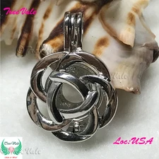 Full Bloom Flower - Silver Plated - Locket Pearl Cage Pendant - Hold 6mm - 8mm