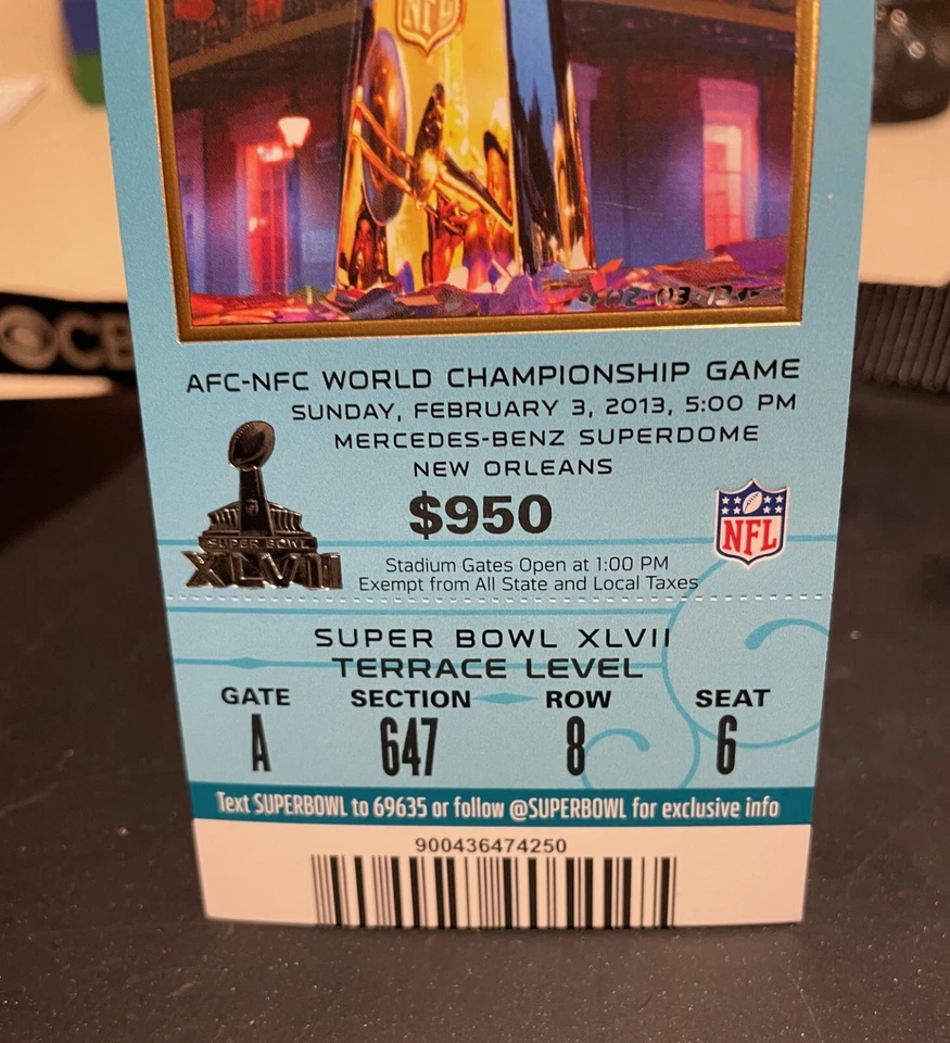 Boleto completo y cordón CBS del Super Bowl 47 Baltimore Ravens vs. SF 49'ers Foto 4 de 4