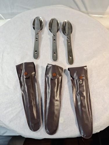 3 Vintage Sets Of Stainless Steel Nesting Camping Silverware Utensils Backpacker