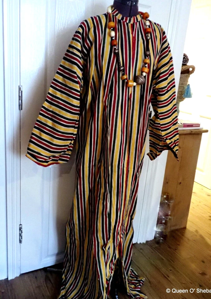 Arabisches nahöstliches Gewand Roh Leinen Vintage Damen rot schwarz gelb Streifen - Bild 2 von 4