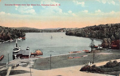 Lake Sunapee NH New Hampshire Harbor And Ben Mere Inn Hotel Vtg Postcard V8