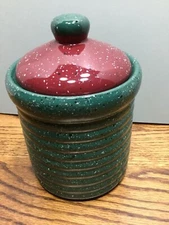 Speckle Ware Green / Burgundy Canister / Tea Caddy Canister 6 1/4"tall by 4"