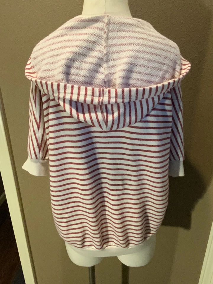 Espléndida Sudadera con Capucha de Algodón Playa Costera a Rayas con Mangas Cortas Dolman Foto 3 de 4