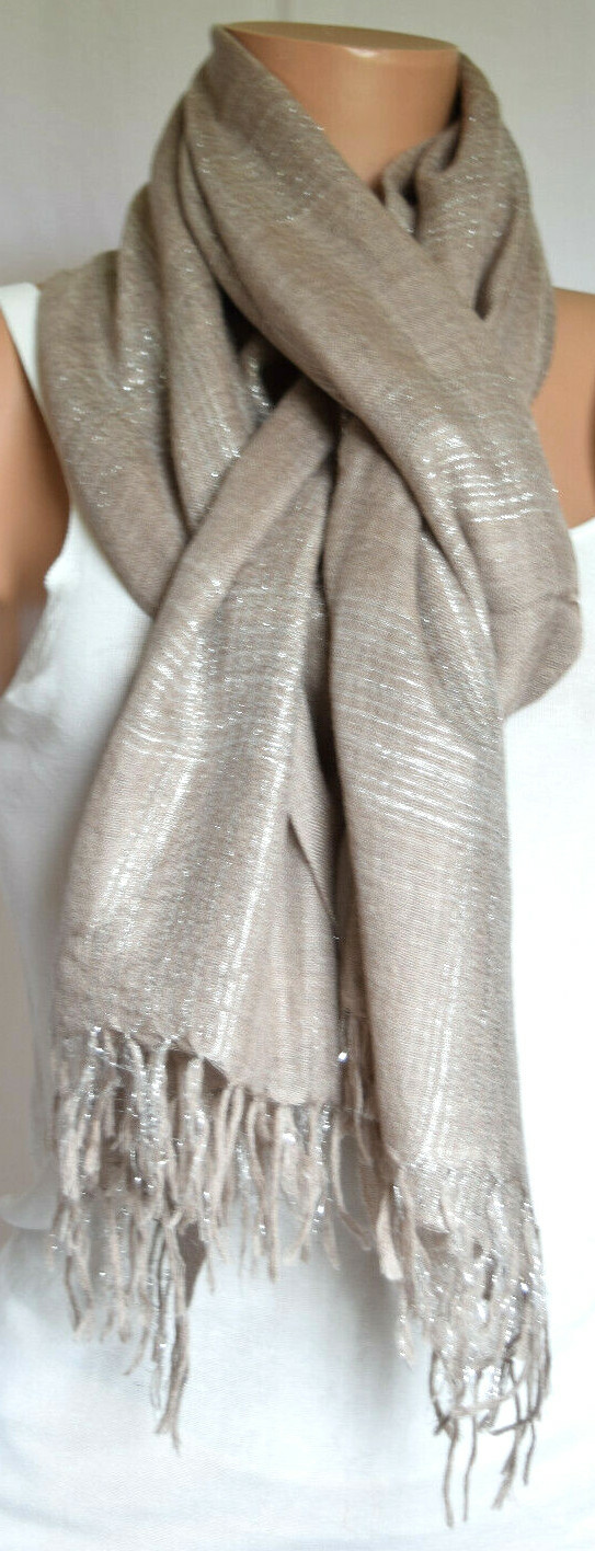 REPEAT Brown/Silver Fringe Rectangular Scarf/Shawl - image 1