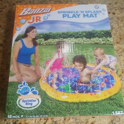 Banzai Jr. Sprinkle 'N Splash Play Mat Water Filled Sprinkler Ring 42'', 18m+ New