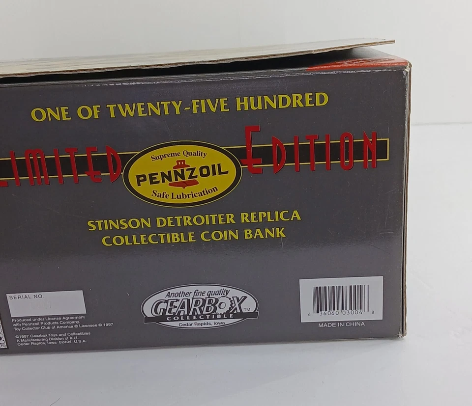 Pennzoil Stinson Detroiter Replica Collectible Coin Bank New - Image 4 of 4