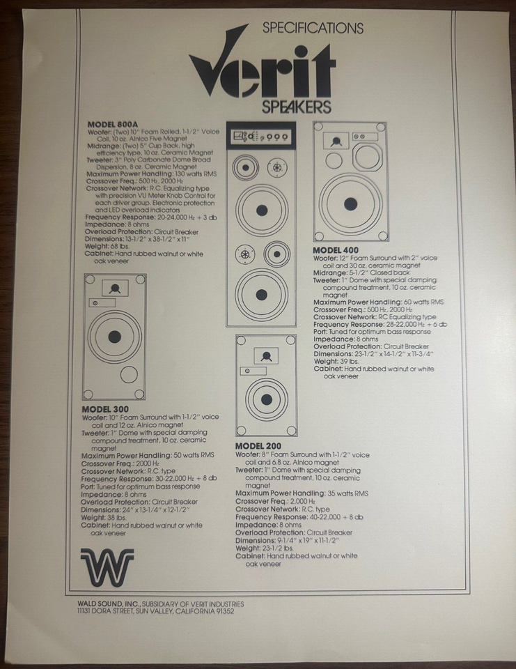 Vintage 1970's Stereo Speaker Sheet Catalog Verit by Wald Speakers Cool ...