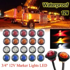 3/4" 12V Marker Lights LED Truck Trailer Round Side Bullet Light Amber Red Lamps